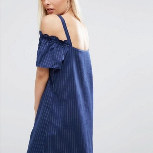 NWOT Asos Cold Shoulder Button Through Sundress in Pinstripe - Picture 4 of 5